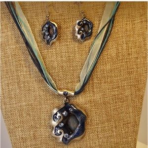 Pendant Necklace & Earring Set Faux Opal